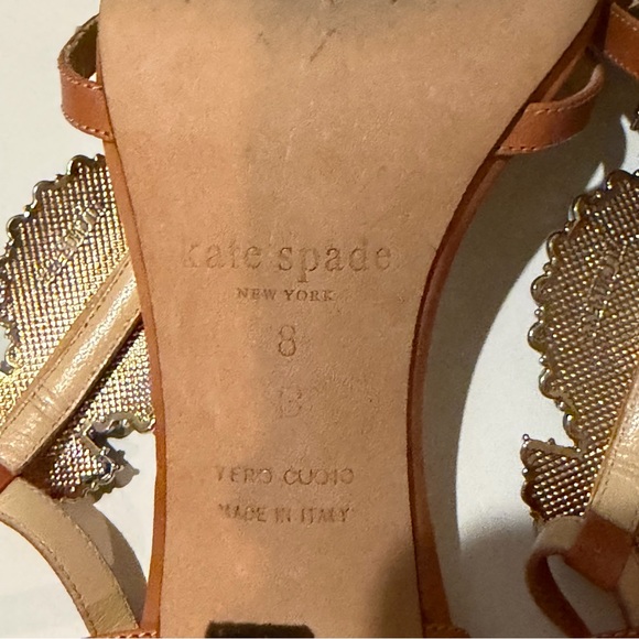 Kate Spade Tan 3in Heeled Sandals Leather with Turquoise Gemstones Size 8 Italy - Picture 9 of 10